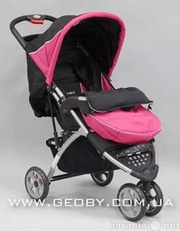 трехколесная прогулочная коляска GEOBY  розовый с черным 